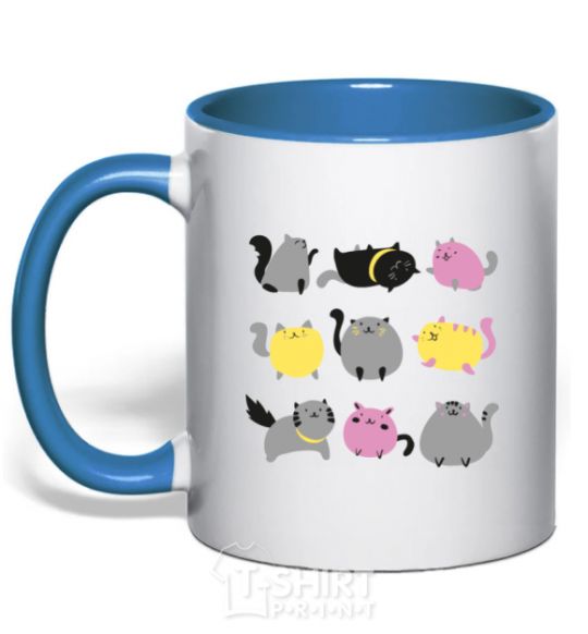 Mug with a colored handle Kitties royal-blue фото