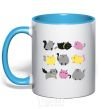 Mug with a colored handle Kitties sky-blue фото