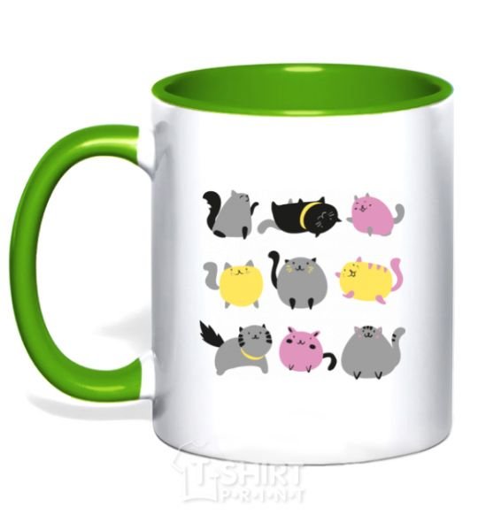 Mug with a colored handle Kitties kelly-green фото