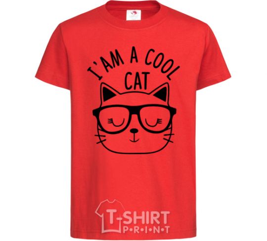 Kids T-shirt I am a cool cat red фото