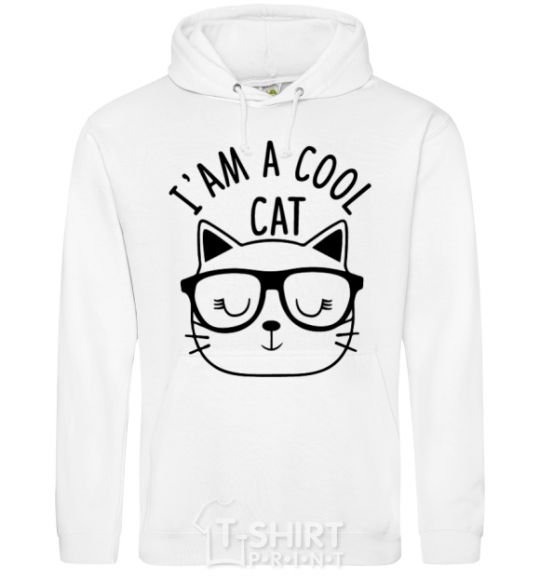 Мужская толстовка (худи) I am a cool cat Белый фото