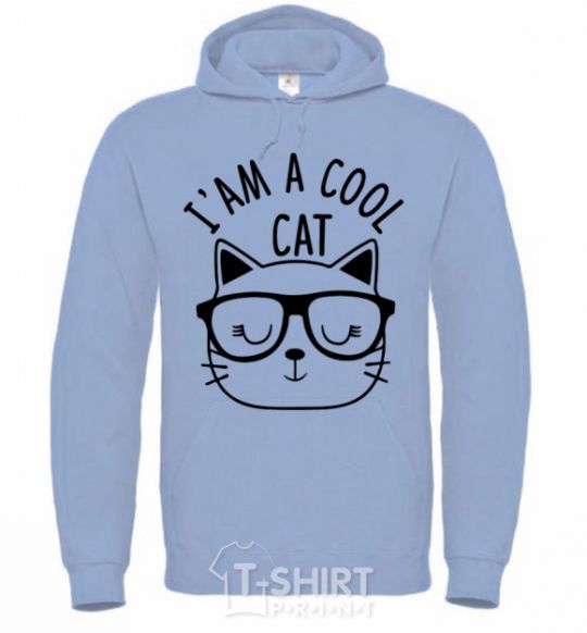 Men`s hoodie I am a cool cat sky-blue фото