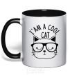 Mug with a colored handle I am a cool cat black фото