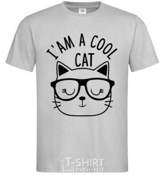 Мужская футболка I am a cool cat Серый фото