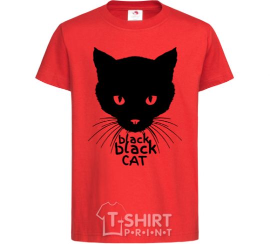 Kids T-shirt Black black cat red фото