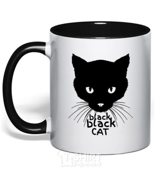 Mug with a colored handle Black black cat black фото