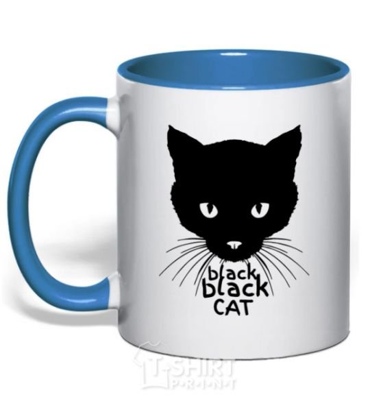 Mug with a colored handle Black black cat royal-blue фото