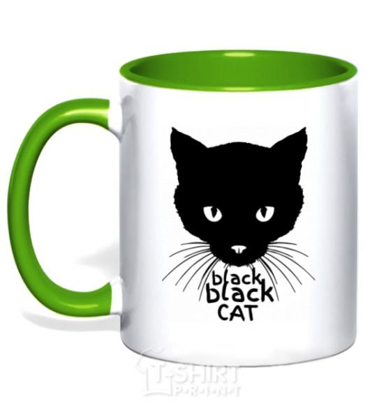 Mug with a colored handle Black black cat kelly-green фото