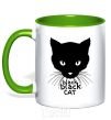 Mug with a colored handle Black black cat kelly-green фото