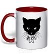 Mug with a colored handle Black black cat red фото