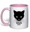 Mug with a colored handle Black black cat light-pink фото