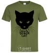Мужская футболка Black black cat Оливковый фото