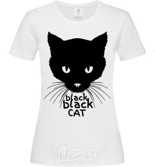 Женская футболка Black black cat Белый фото