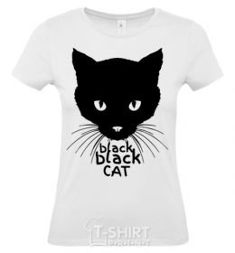 Women's T-shirt Black black cat White фото