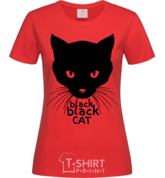 Женская футболка Black black cat Красный фото