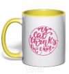 Mug with a colored handle My cat thinks i'm cool yellow фото