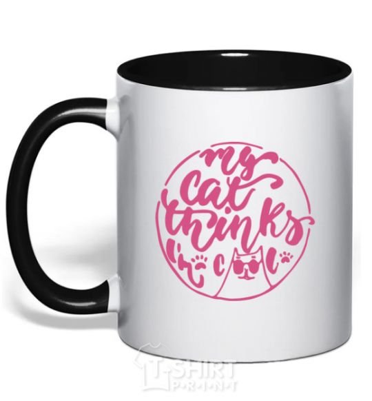 Mug with a colored handle My cat thinks i'm cool black фото