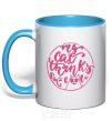 Mug with a colored handle My cat thinks i'm cool sky-blue фото