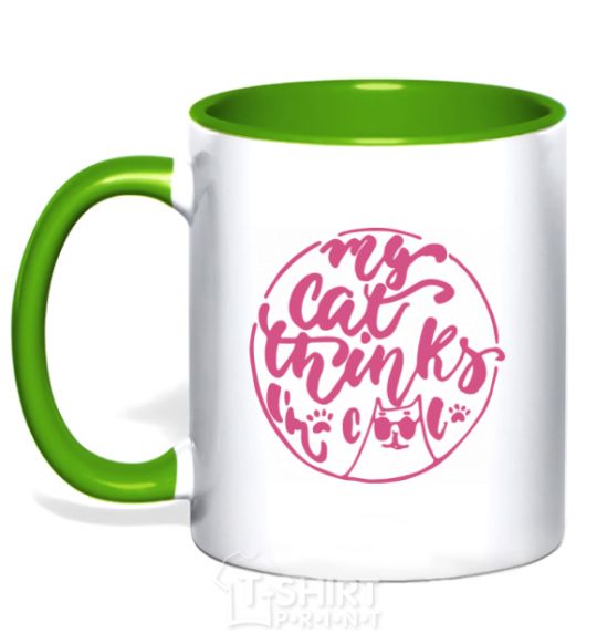 Mug with a colored handle My cat thinks i'm cool kelly-green фото