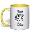 Mug with a colored handle Nobody is perfect call me mr nobody yellow фото