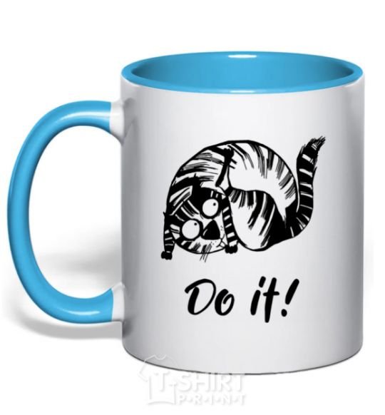 Mug with a colored handle Do it sky-blue фото