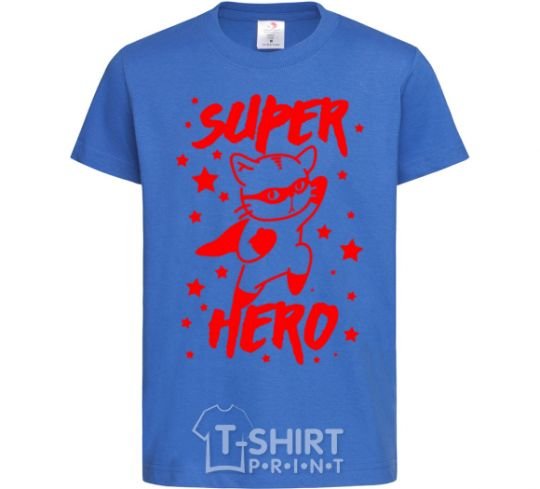 Kids T-shirt Super hero cat royal-blue фото