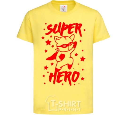 Kids T-shirt Super hero cat cornsilk фото