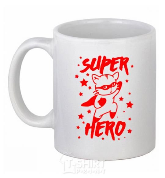 Ceramic mug Super hero cat White фото