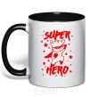 Mug with a colored handle Super hero cat black фото