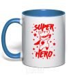 Mug with a colored handle Super hero cat royal-blue фото