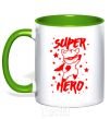 Mug with a colored handle Super hero cat kelly-green фото