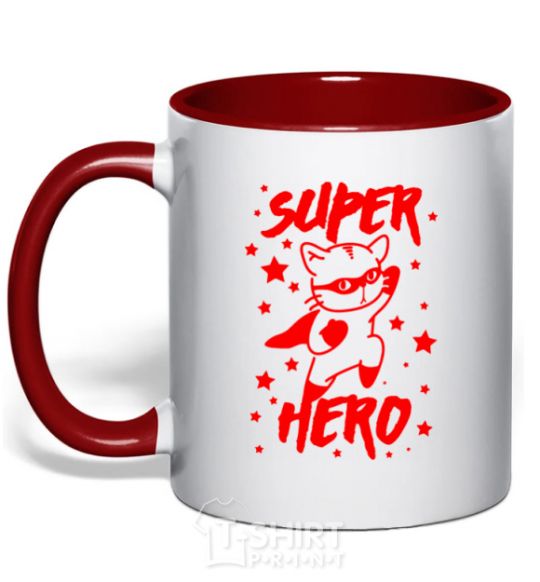 Mug with a colored handle Super hero cat red фото