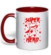 Mug with a colored handle Super hero cat red фото