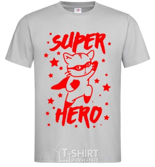 Men's T-Shirt Super hero cat grey фото