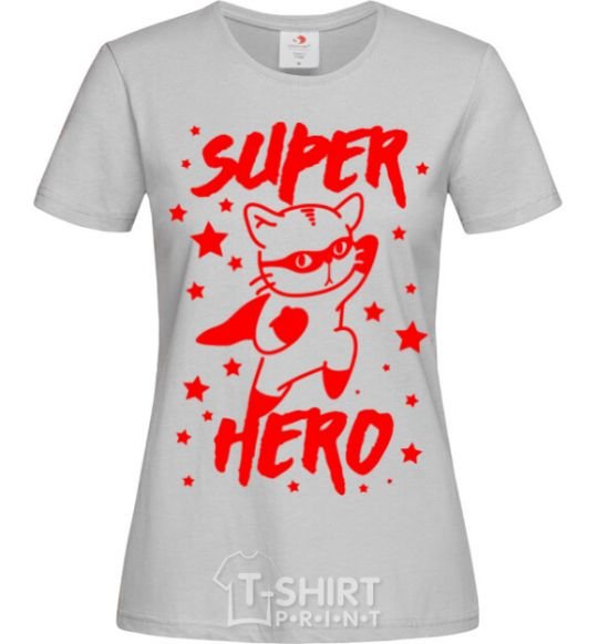 Women's T-shirt Super hero cat grey фото