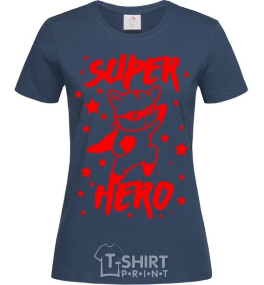 Women's T-shirt Super hero cat navy-blue фото