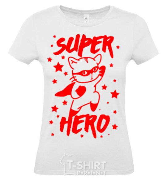 Women's T-shirt Super hero cat White фото