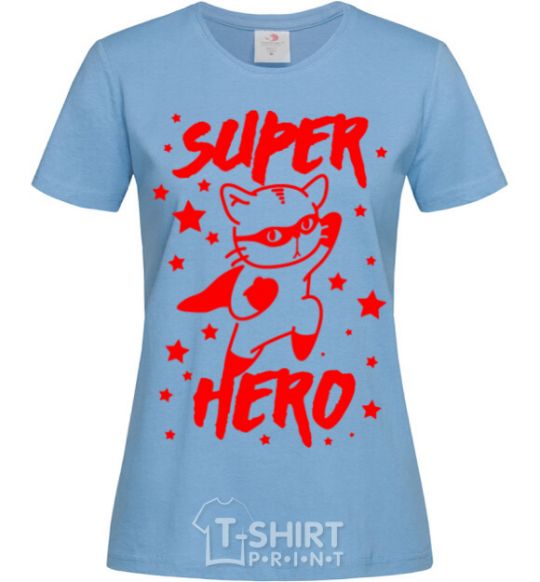 Women's T-shirt Super hero cat sky-blue фото