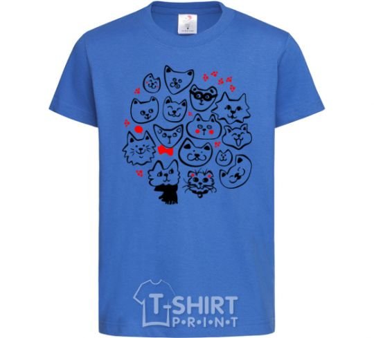 Kids T-shirt Cat's faces royal-blue фото