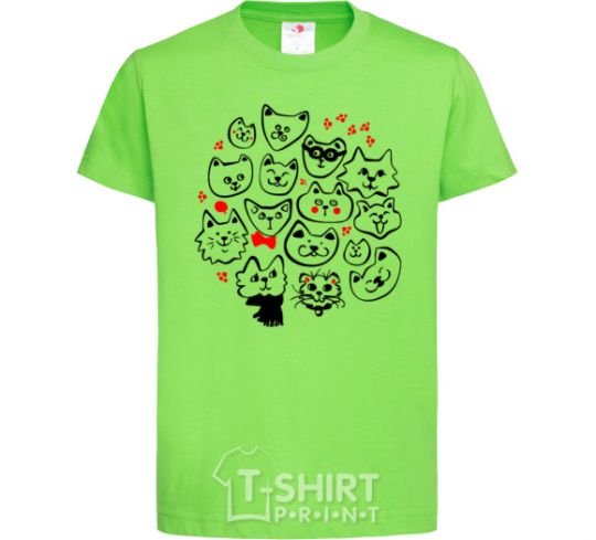 Kids T-shirt Cat's faces orchid-green фото