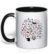 Mug with a colored handle Cat's faces black фото