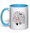 Mug with a colored handle Cat's faces sky-blue фото