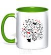 Mug with a colored handle Cat's faces kelly-green фото