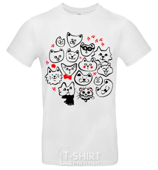 Men's T-Shirt Cat's faces White фото