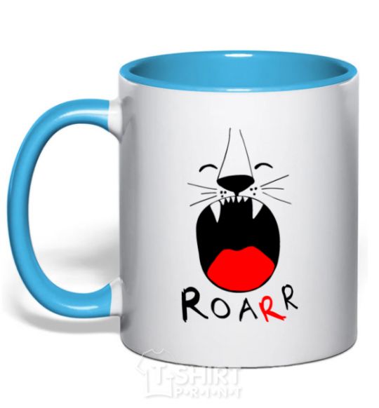 Mug with a colored handle Roarr sky-blue фото