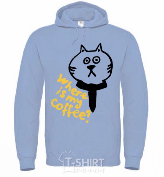 Men`s hoodie Where is my coffee sky-blue фото