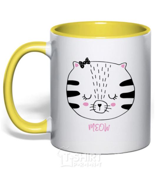Mug with a colored handle Sweet meow yellow фото