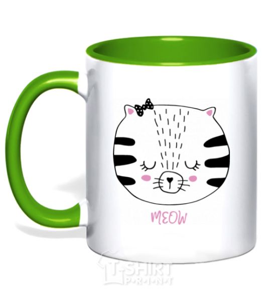 Mug with a colored handle Sweet meow kelly-green фото
