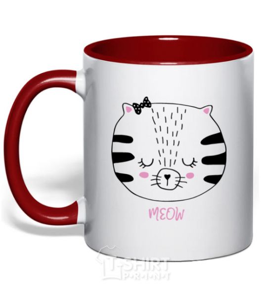 Mug with a colored handle Sweet meow red фото