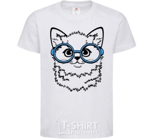 Kids T-shirt Кitten in blue glasses White фото